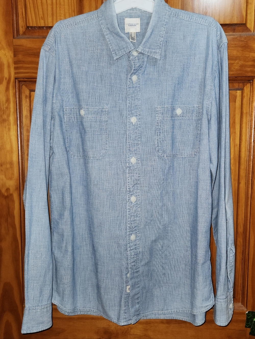 Lands End Canvas denim striped long-sleeves shirt | Size Large